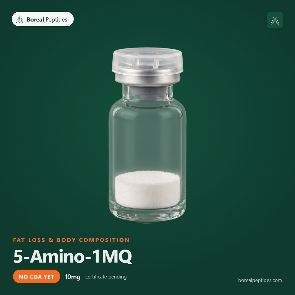 5-amino-1mq-featured 5-Amino-1MQ research vial, no certificate yet, Boreal Peptides Canada